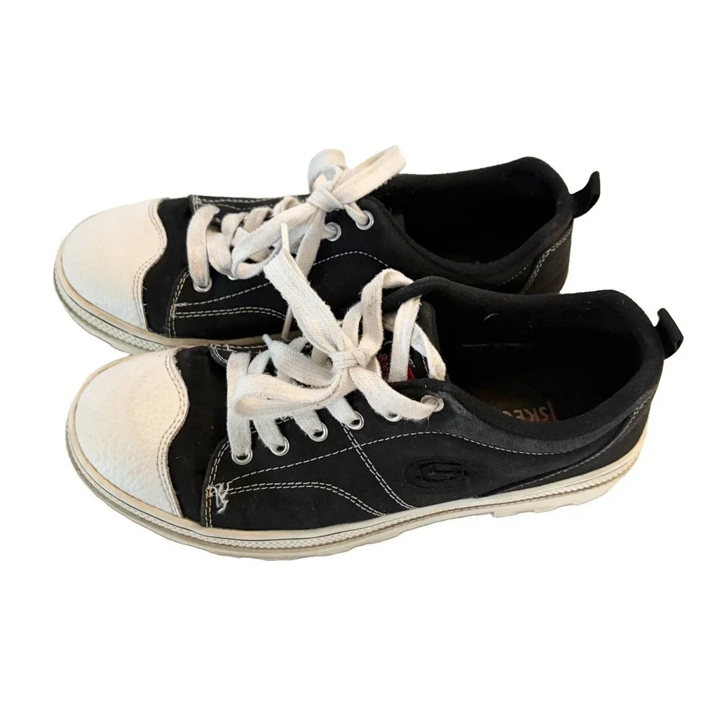 Vintage Skechers Platform Sneakers Black Suede Y2K Chunky Shoes Women's 8